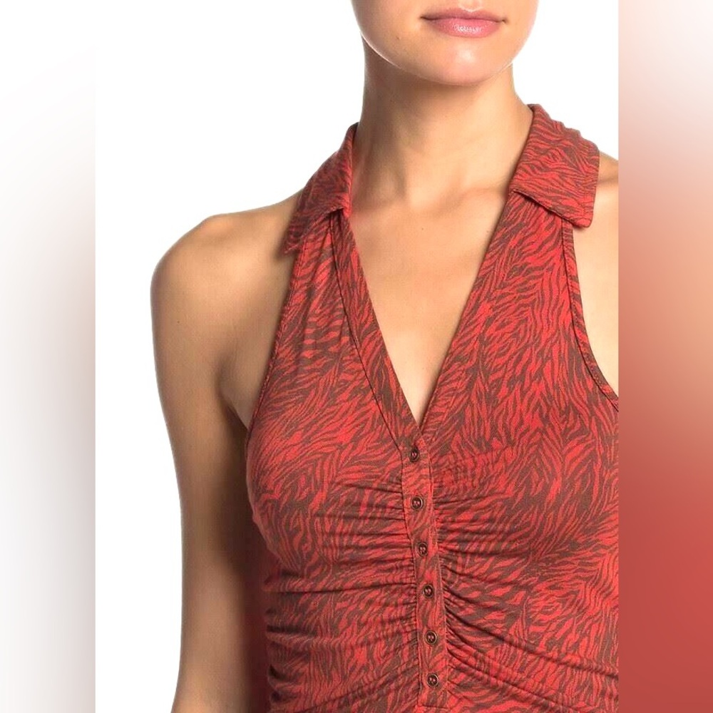 FREE PROPLE Coco Burnt Orange Combo Collared Tank Top XS